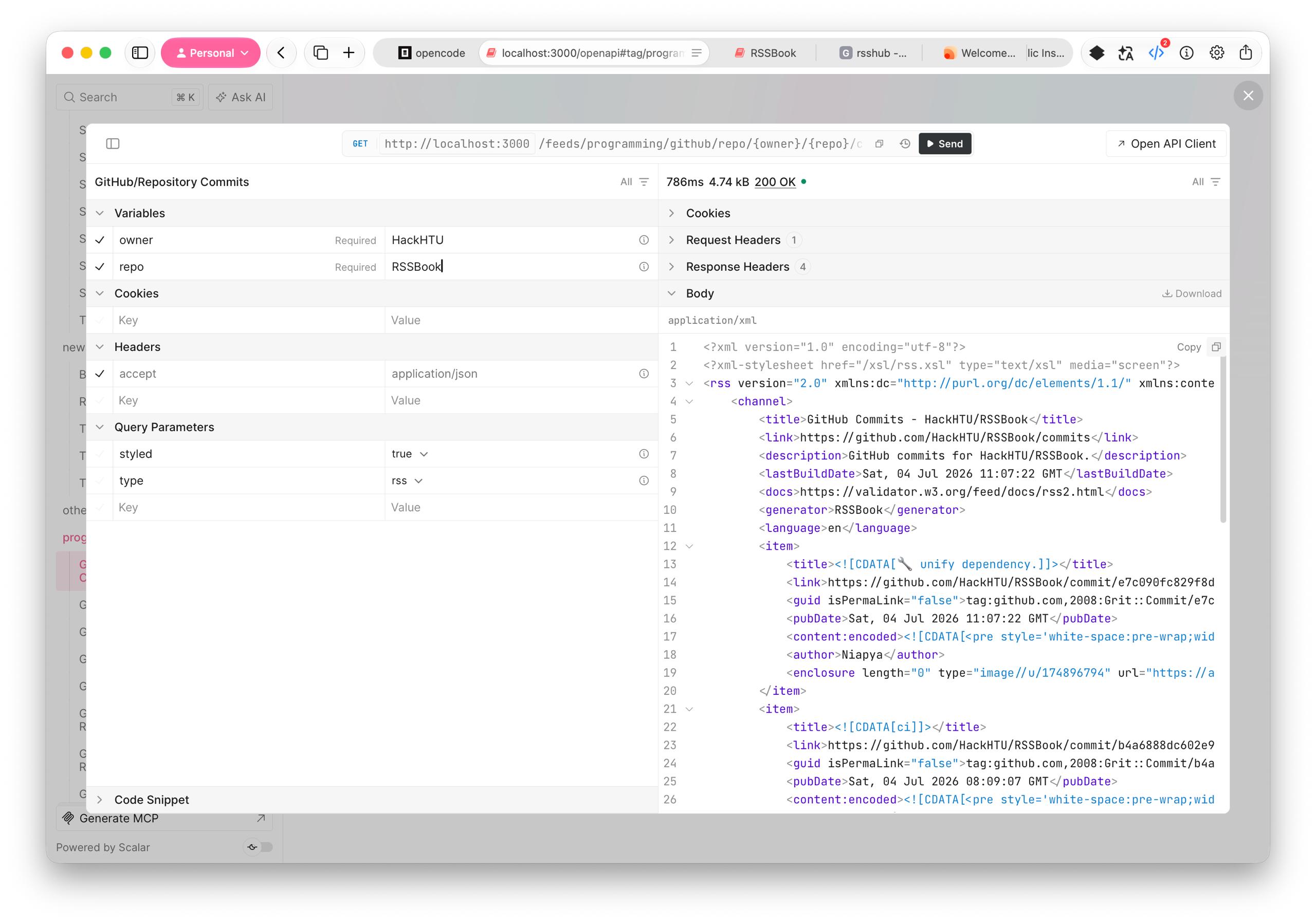 RSSBook project interface screenshot